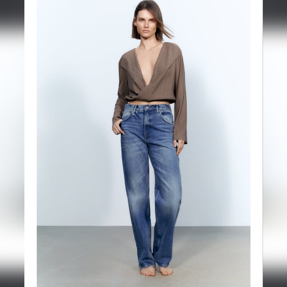 Zara pleated wrap top mink brown M